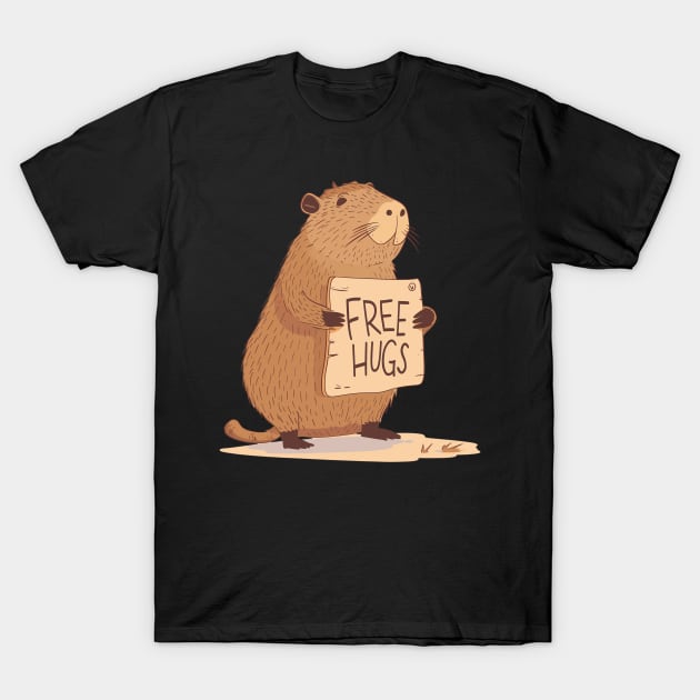 Free Hugs! Romantic Capibara T-Shirt by Visual Arts Oasis